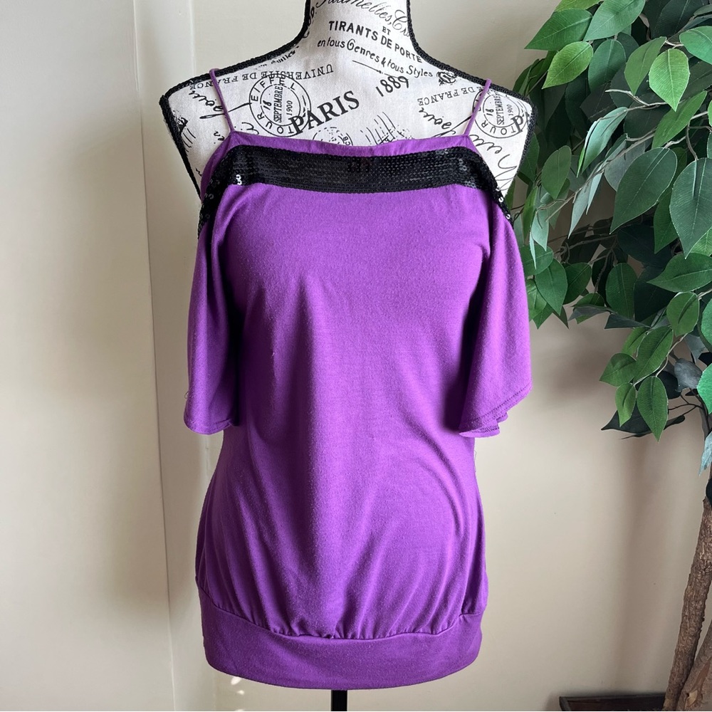 Charlotte Russe Cold Shoulder Sequin Strip Top Purple Sz S